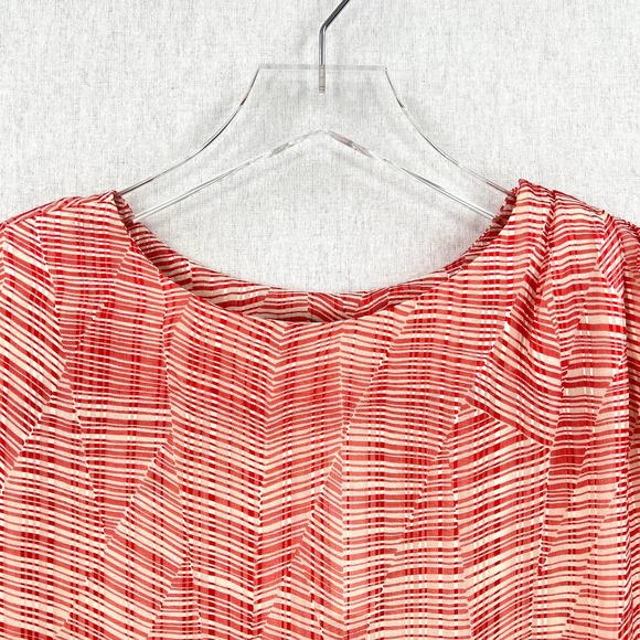 CARLISLE Vintage Shirt Womens 10 Red Cream Silk Short Sleeve Round Neck top - Picture 6 of 15